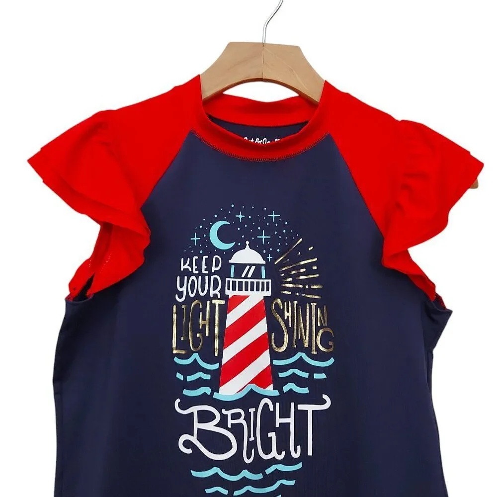 Cat and Jack Rushguard Girls XL 14/16 Navy Butterfly Sleeve Summer Outdoor